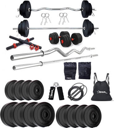 STARX 30 kg 30KG PVC GYM KIT WITH 3FT CURL, 3FT STRAIGHT ROD AND ACCESSORIES Home Gym Combo