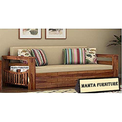 Mamta Furniture Wooden Solid Sheesham Wood 3 Seater Sofa Set with Cushions (3 Seater Sofa, Natural Finish, Beige)