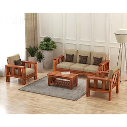 SAAMENIA FURNITURES Solid Sheesham Wooden 5 Seater Sofa Set for Living Room Furniture - Chocolate Brown Finish (3+1+1)