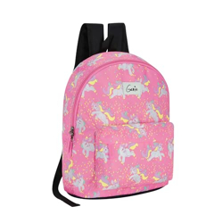 Genie Unicorn Casual Backpack for Girls |14 In-13 Ltr with Three Compartments,Side Pockets and Light Weight with Padded Shoulders |Best for Books,Stationery, Lunch Box & Essentials - Pink