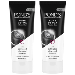 POND'S Pure Detox Face Wash 200 g, Daily Exfoliating & Brightening Cleanser, Deep Cleans Oily Skin - With Activated Charcoal for Fresh, Glowing Skin (Pack of 2)