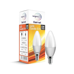 Wipro Garnet 5 W E14 Base Frosted Candle LED Bulb | Warm White (2700K) | Pack of 1 | Clear optics for sparkling effect | LED Filament Bulb for Home, office, chandellior, decorative lamp shade