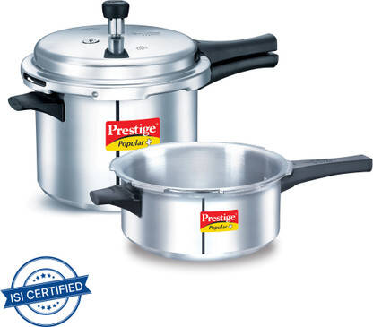 Prestige Popular Plus 5 L, 3 L Outer Lid Induction Bottom Pressure Cooker(Aluminium)