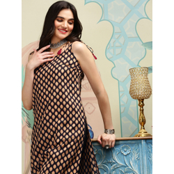 Ishin Ethnic Motifs Printed Shoulder Straps sleeveless Pure Cotton Kurta with Trousers