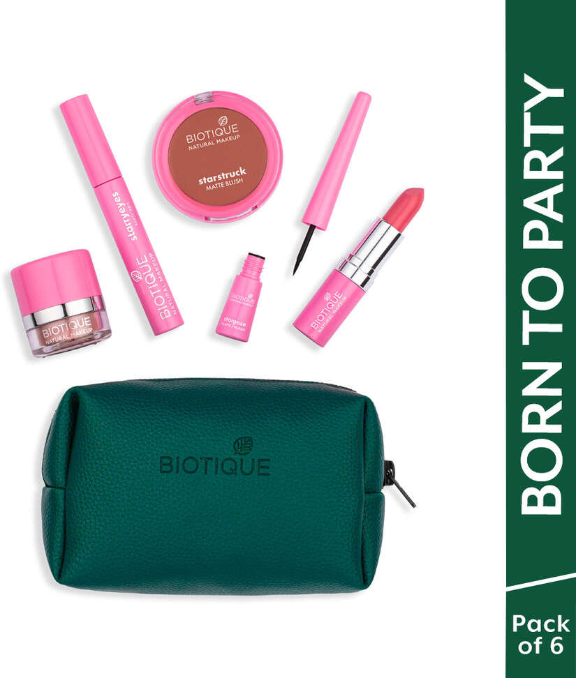 BIOTIQUE Natural Makeup Born To Party Makeup Gift Kit in Pouch (Set of 6) 25 g (Black)