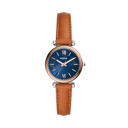 Fossil Women Leather Carlie Mini Analog Blue Dial Watch-Es4701, Band Color-Brown