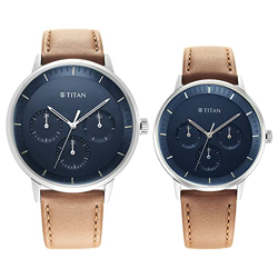 Titan Modern Bandhan Blue Dial Quartz Multifunction Leather Strap Watch for Couple-NS9400694206SL01P