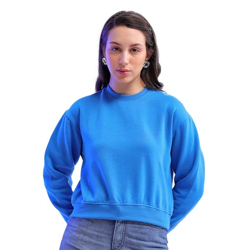 Freehand Women's Polyester Solid Crop Long Sleeves Overhead-Crewneck Sweatshirt