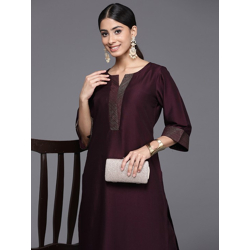 Women Yoke Design Regular Thread Work Kurta with Trousers