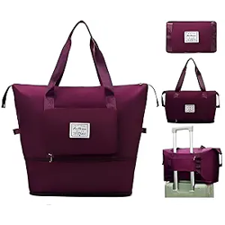 41L Expandable Travel Duffel for Women  Wheeled& Foldable Weekender Bag with Telescoping Handle  Perfect for Personal Items, Overnight Trips & Gym Gear (WINE-BZ-01)