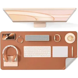 HAGO Laptop Accessories - Waterproof Gaming Mouse Pad, Vegan PU Leather Table Mat, Ideal for Work and Gaming (35 * 60, Brown & Grey)