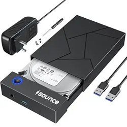 Sounce 3.5 Inch Hard Drive Enclosure USB 3.0 External Hard Drive Docking Station for 3.5 2.5 inch SATA Hard Drives SSD 16TB Storage Capacity HDD Enclosure with 12V/2A Power Supply UASP Acceleration