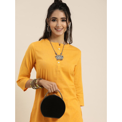 Women Yellow & Black Pure Cotton Kurta with Salwar