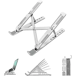 Sounce Laptop Stand, Fold-Up, Adjustable, Ventilated, Portable Laptop Holder for Desk, Aluminum Foldable Laptop Ergonomic Compatibility with up to 15.6-inch Laptop, All Mac, Tab, and Mobile (Silver)