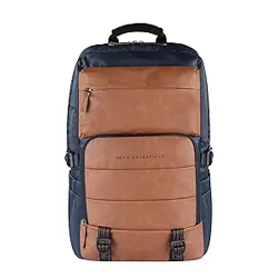 Gear Double Decker 31L Large Water Resistant Faux Leather Anti-Theft 5 Compartment Backpack/Laptop Bag/Office Bag for Men/Women (Navy-Tan)