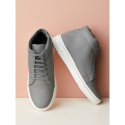 Men Grey Mid Top Comfort Insole Contrast Sole Sneakers