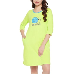 Clovia Women's Cotton Graphic Print Sleep Short Nightdress (NS1233A11_Green_XL)