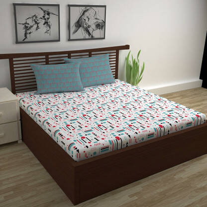 Divine Casa 144 TC Cotton Double Printed Flat Bedsheet(Pack of 1, Tomato Puree)