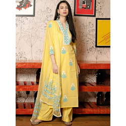 Ethnic Motifs Printed Straight Kurta with Palazzos & Dupatta