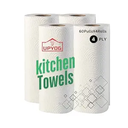 UPYOG 4 Ply Kitchen Tissue/Towel Paper Roll 240 pulls | 60 pulls X 4 Rolls | soft and highly absorbent | 100% Natural Virgin Cellulose Fiber