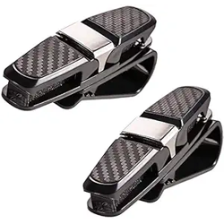 CarFrill Glasses Holder for Car Sun Visor, 2 Pack Sunglasses Holder Clip Hanger Eyeglasses Mount for Car, Double-Ends Clip and 180 Rotational Car Glasses Holder with Ticket Card Clip