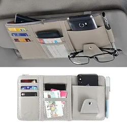 Car Sun Visor Organizer Multi-Function Car Space with Multi-Pocket Net Zipper Car Storage Organizer and Sunglass Holder PU Leather for Car (Morden)