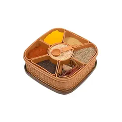 HomeWiz Plastic Square 7 Sections Multipurpose Kitchen Storage Masala Rangoli Dabba Box Set, Spice Box Set - Brown (Masala Box - 7 in 1)