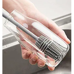 Raxon Innovation Long Handle Silicone Bottle Cleaner Brush for Washing Water Bottle || Solution Bottle Mug Cleaning Brush || [Color - Grey] [Pack of 1]