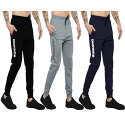 LookMark Men's Lycra Blend Stretchable Track Pant with 2 Side Pockets, Drawstring Closure - Ideal for Gym, Running, Nightwear, and Exercise (Pack of 3) (Track 06 Black_06 Grey_06 Navy-M)