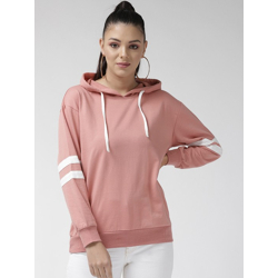 Women Rose Solid Hooded Sweatshirt