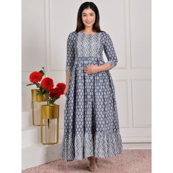 Ethnic Motifs Printed Round Neck Three-Quarter Sleeves Anarkali Kurta