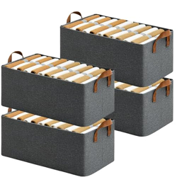 QONETIC 4 Pcs 26 Litre Collapsible Wardrobe Organizer for Clothes with Metal Frame Rectangle Storage for Foldable Boxes Fabric Toys Books Rectangle Handles Shelf Basket Pants Jeans Sweater