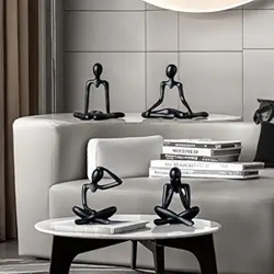 Street27 4pcs Decorative Abstract Thinker Men Statue showpiece Set | Home Decor Items|Premium PVC Modern Art showpiece for Home Decor Living Room Bedroom Bookshelf Desktop Table Office Gift (Black)