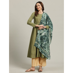 Women Round Neck Anarkali Kurta & Palazzos With Dupatta