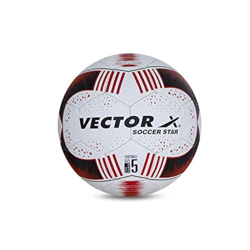 Vector X 32 Panel Soccer Star Synthetic Rubberised Hand Stitched Indoor/Outdoor Water-Resistant Football with Latex Bladder, White-Red, Size 5, Suitable for Match and Training for Adults 15+ Years