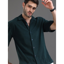 Ribbed Cuban Collar Corduroy Oversized Casual Shirt