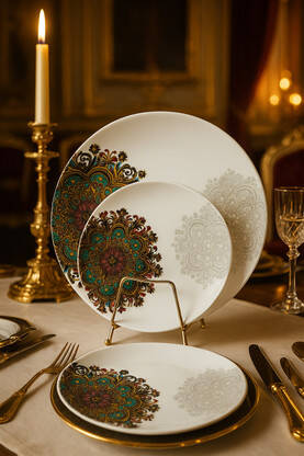 Hamlay Pack of 41 Melamin Dinner Set(Green, White)