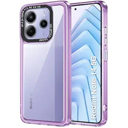TheGiftKart Hybrid Shockproof Back Cover Case for Mi Redmi Note 14 5G | Stylish Camera Border | Plated Buttons | Crystal Clear Hard Back Cover Case for Redmi Note 14 5G (TPU & PC, Purple Bumper)