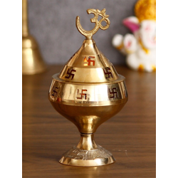 Gold-Toned Om and Swastik Brass Diya