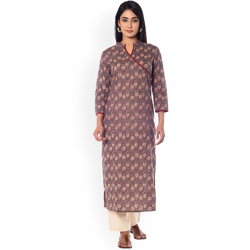 anayna Women Taupe & Red Printed Straight Kurta