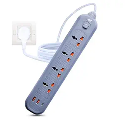 Ant PS421 Power Strip,10ft Universal Extension Cord 4 AC Outlets 2USB 1 Type C PD Ports, Flat Plug, Max 2500W, 220-250 Volts, Multiple Outlet Extender for Home Office Store_ Grey