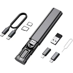 VEROX 60W All in One Fast Charging Travel Cable Set USB C to USB C, Type C,Lightening and Micro USB Port and SIM Card Slot for Travel Cable Cards Storage Box- Black