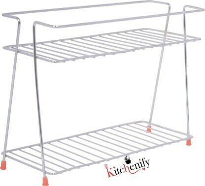 Kitchenify Spice Rack for Kitchen Dish Organising Stainless Steel Wall Shelf Stainless Steel Wall Shelf(Number of Shelves - 2, Silver)