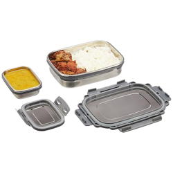 Solimo Stainless Steel Small Tiffin Box | 2 Containers (580ml, 140ml) | Airtight, Leak-Proof and Light Weight | Easy to Clean | for Office, School, Travelling (Grey)