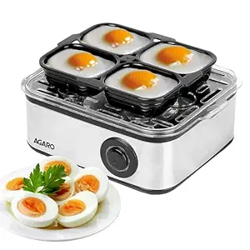 AGARO Grand Egg Boiler and Poacher,2-in1 Boils 8 Eggs, Poach 4 Eggs, Steamed Vegetables, 3 Boiling Modes, Stainless Steel Body, Transparent Lid, 500 Watts, Silver |14 Ounces(414 ml)