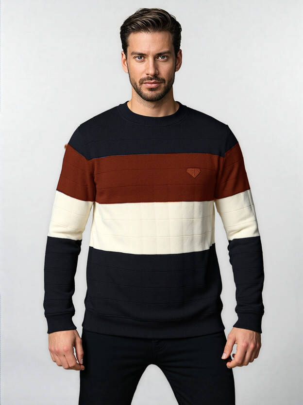 MEN CHECKERED ROUND NECK MULTICOLOR SWEATER