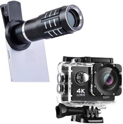 Lipzie Combo C619 12x Zoom Lens & 4K HD Action Camera, 16MP. Mobile Phone Lens