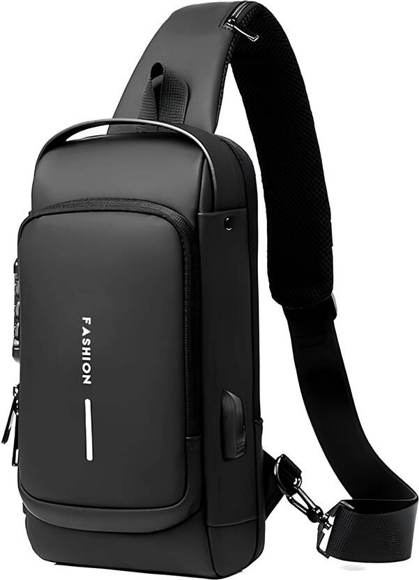 Small 10 L Backpack Sling Bag For Men CrossBody Backpack For Men Women USB Charging Port(Black)