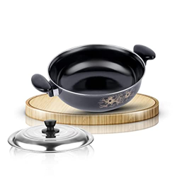 ATEVON Medium Black Cast Iron Kadhai - 26cm Diameter