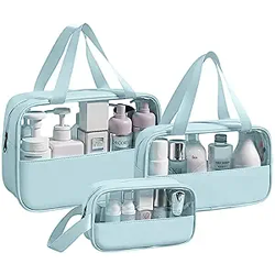 HOOPOES Polyester Travel Toiletry Pouch for Women & Men, Portable Cosmetic Organizer Bag for Full-Sized Shampoo, Brushes Set, Toys, Stationery, Bathroom & Makeup Accessories (Blue, 3 pcs Set)